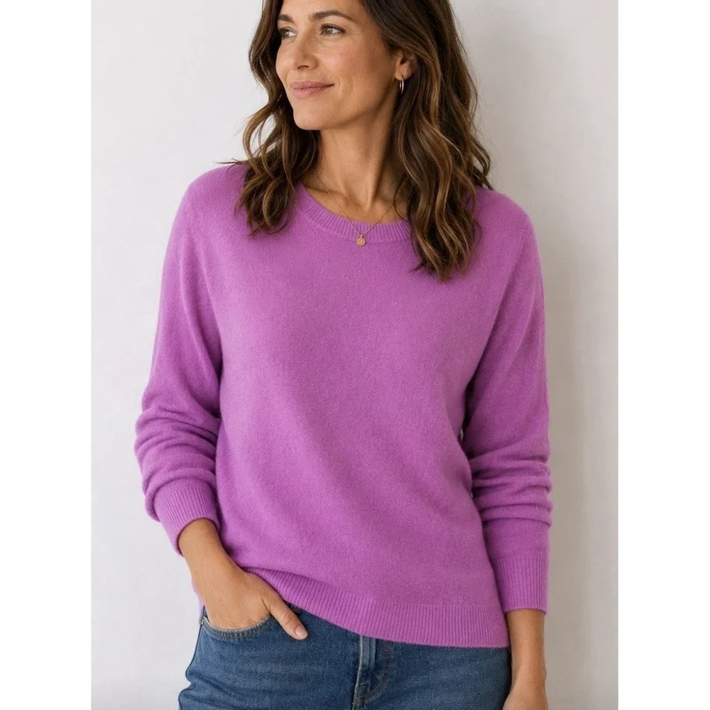 J.Crew Teddie Sweater Pink Purple Wool Blend Long Sleeve Crewneck Top F5199 XS